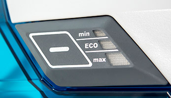Кнопка включения пылесоса THOMAS с регулятором мощности TouchTronic. Режимы MIN, MAX, ECO. Световая индикация режимов